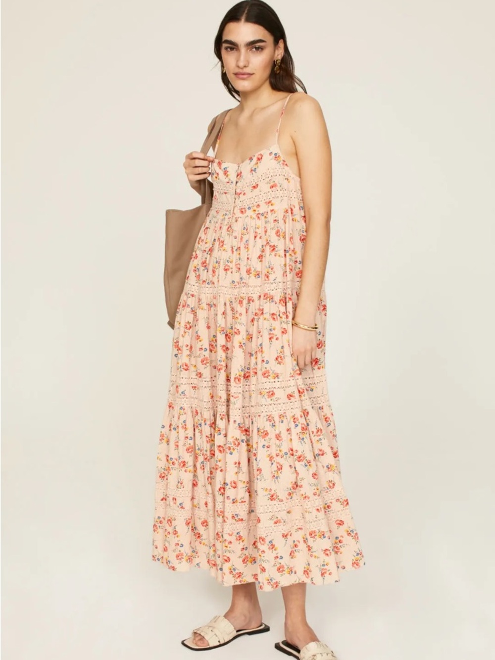 The Great. Lace Trim Serenade Maxi Dress Size M
